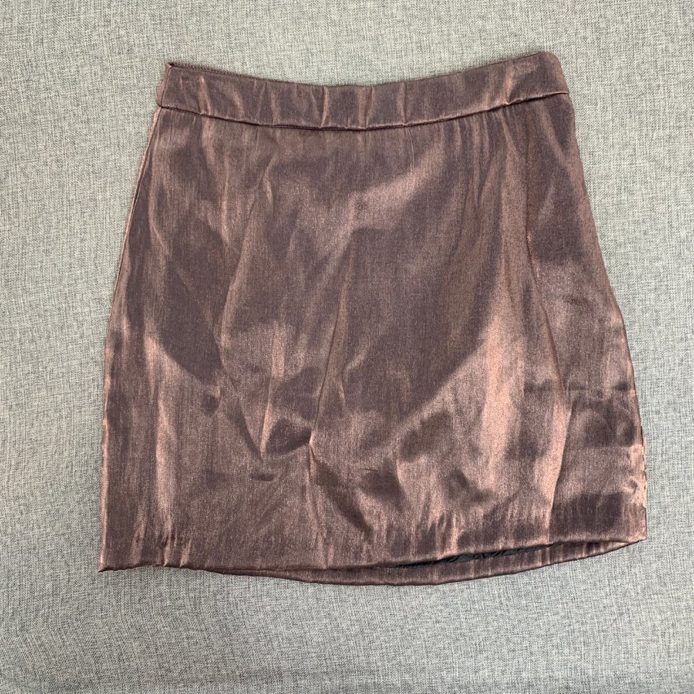 Brand New Do+Be Bronze Metallic Mini Skirt Medium Side Zipper Closure Party Club